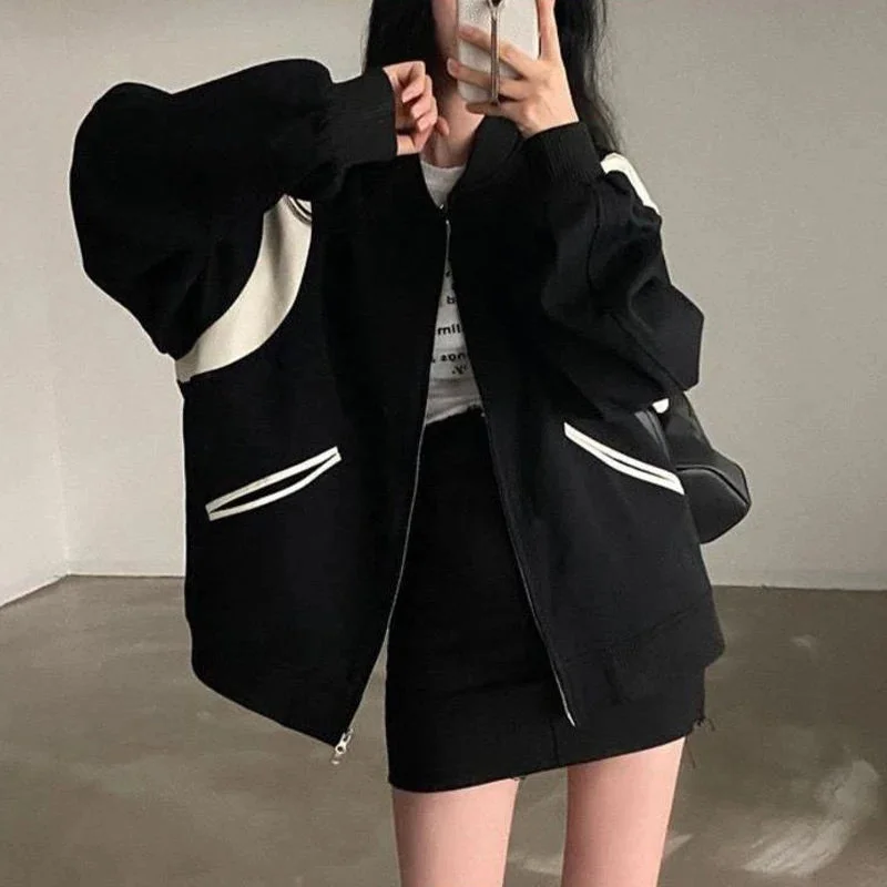 Baseball Jackets Women Autumn Vintage Coats Female Korean Style Zipper Bomber Jacket Ladies Oversize Patchwork Jacket Streetwear