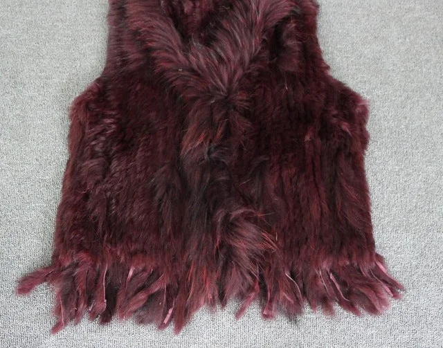 Harppihop fashion rabbit fur vest raccoon fur trimming knitted rabbit fur vest with hood fur waistcoat gilet