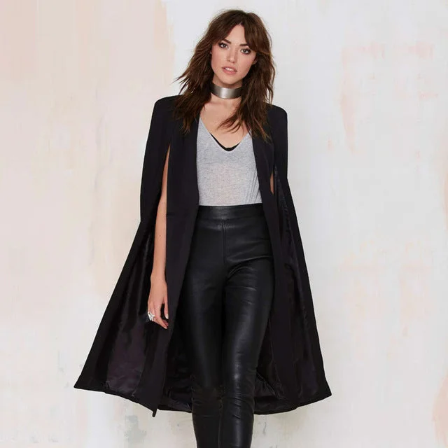 HDY Haoduoyi 2018 Women Casual Open Front Windbreaker Cloak Split Lightweight Trench Coat Longline Cape Party Fasion Blazer