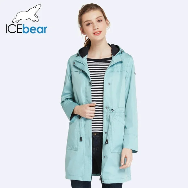 ICEbear 2018 O-Neck Collar Autumn New Arrival Trench Coat Solid Color Woman Fashion Slim Coats Hat Detachable 17G123D