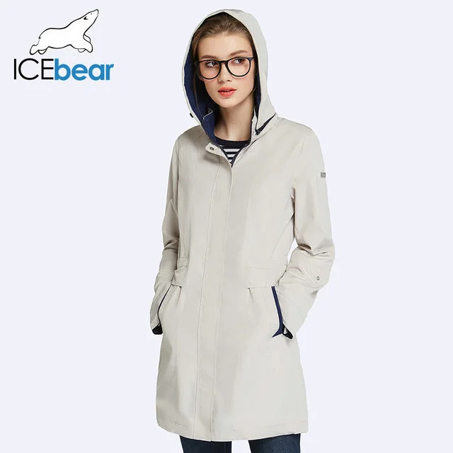 ICEbear 2018 Womens Coat High Quality Autumn And Spring Long Trench Coat For Women Windbreaker Hat Detachable 17G116D