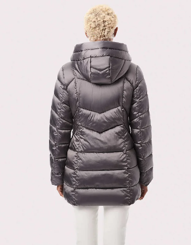 Metallic Fab Funnel Quilted Puffer Jacket