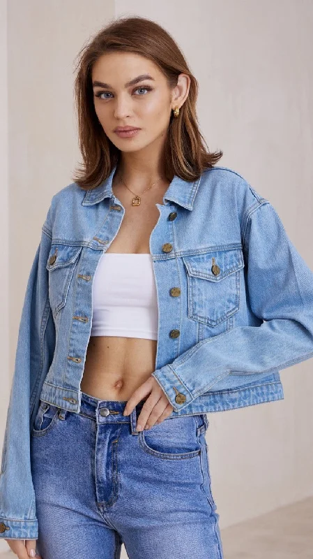 Nadda Cropped Jacket - Mid Blue Denim