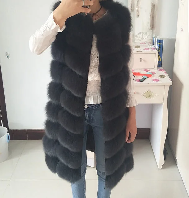 Natural Real Fox Fur Vest Natural Fur Coat For Jacket female coats Vest Waistcoat  long Fur Coats Real Fur Coat Fox Vest Jacket