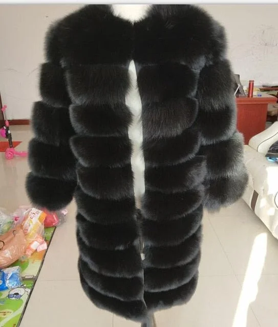 New brand black fox fur coat winter warm clothes fashion style real natural fox fur coat