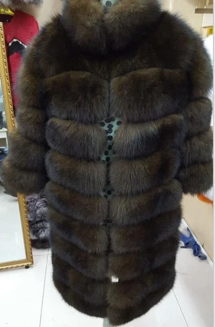 New Brand Winter Real Blue Fox Fur Coat Thick Warm Imitation Of Sables Women's Light Brown Long Jacket The fox fur Coat