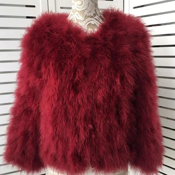 New Season's 100% Fluffy Feather Fever Fur Jackets Handmade Knitted Genuine Ostrich Fur Coat Women Retail Natural Fur Jacket