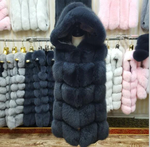 Now new brand natural fox fur vest hood thick fur high quality removable hood female fur coat vest