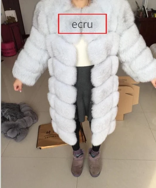 Real fur 2017 fox fur vest is 90 cm long coat sleeves design women free shipping