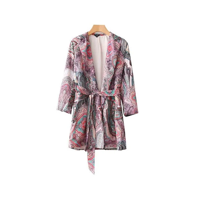 Vadim fashion paisley pattern kimono coat open stitch bow tie sashes long sleeve outerwear ladies summer loose tops CA013