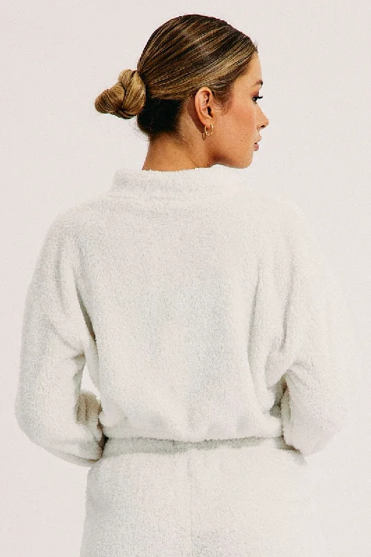 White Loungewear Teddy Jacket