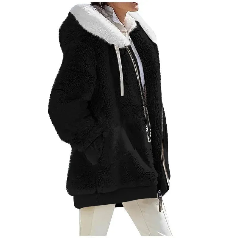 Winter Fashion Women's Coat New Casual Hooded Zipper Ladies Clothes Cashmere Autumn Women Fleece Jacket Solid Color Ladies Coats