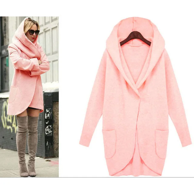 Wipalo Women Long Coat Autumn 2018 Plus Size Winter Hooded Woolen Coats Female Casual Loose Jackets Cardigans Feminino 4XL 5XL