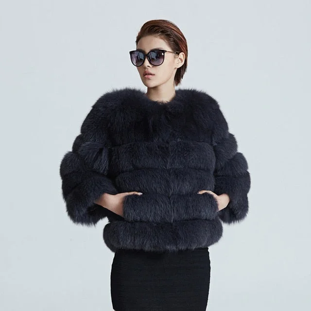 ZIRUNKING Women Warm Real Fox Fur Coat Short Winter Fur Jacket Outerwear Natural Blue Fox Fur Coats for Women ZC1636