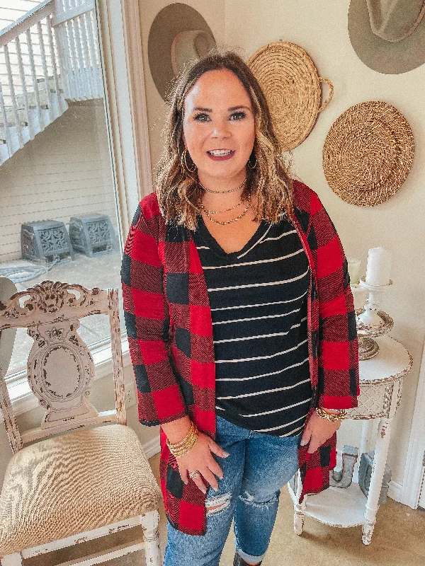 All Eyes On You Buffalo Plaid Cardigan in Red