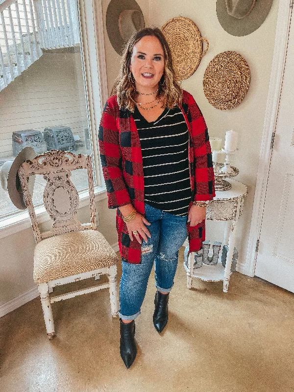 All Eyes On You Buffalo Plaid Cardigan in Red