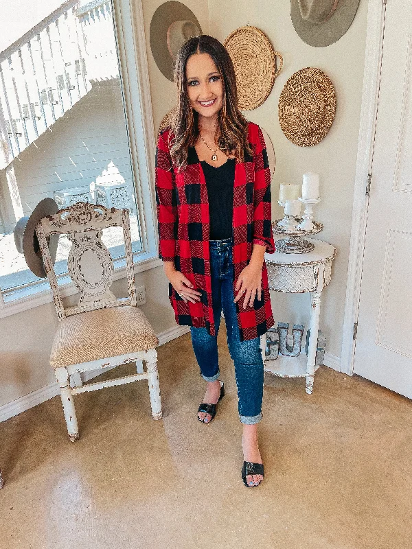 All Eyes On You Buffalo Plaid Cardigan in Red