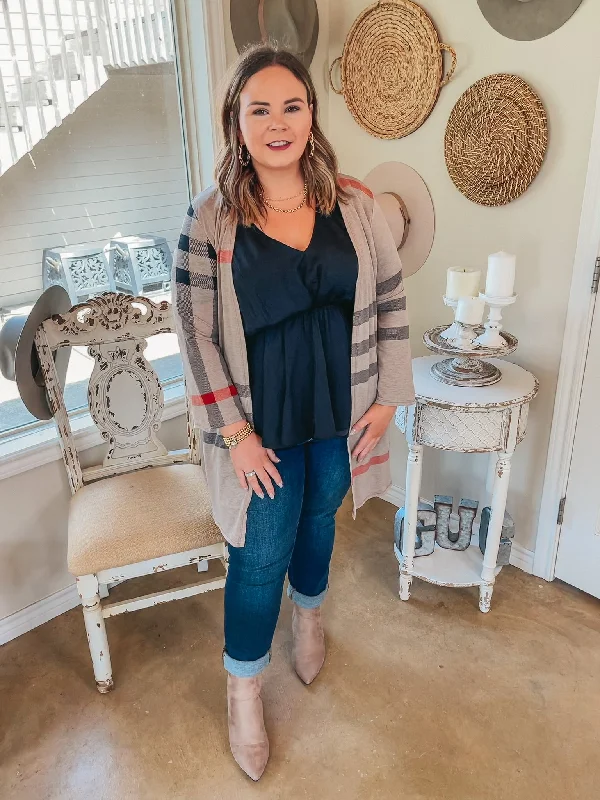 Last Chance Size Small | All Eyes On You Plaid Cardigan in Taupe