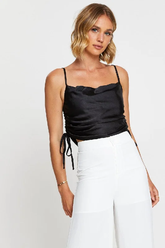 Black Cami Top Sleeveless Cowl Neck