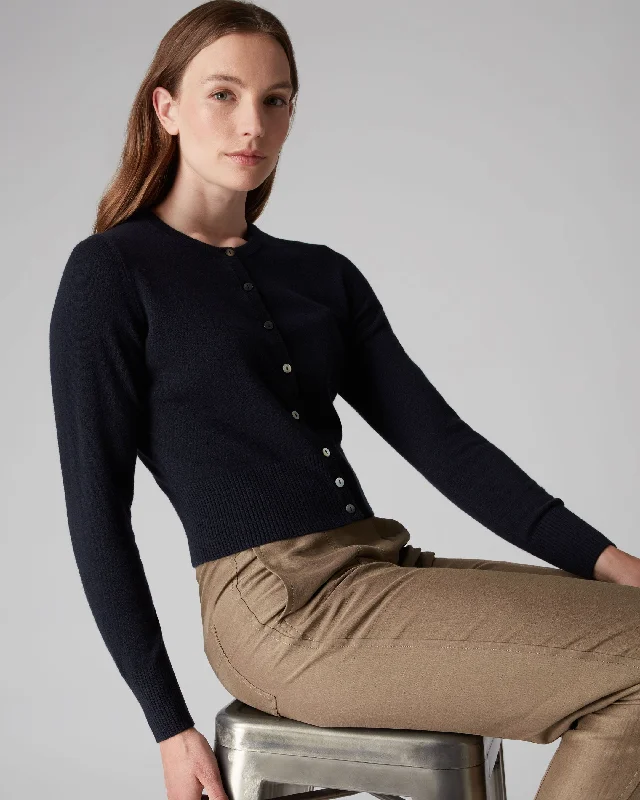 Women's Ivy Cropped Cashmere Cardigan Navy Blue