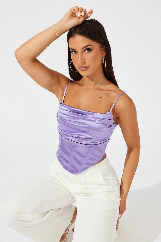 Purple Satin Cami Sleeveless Strap