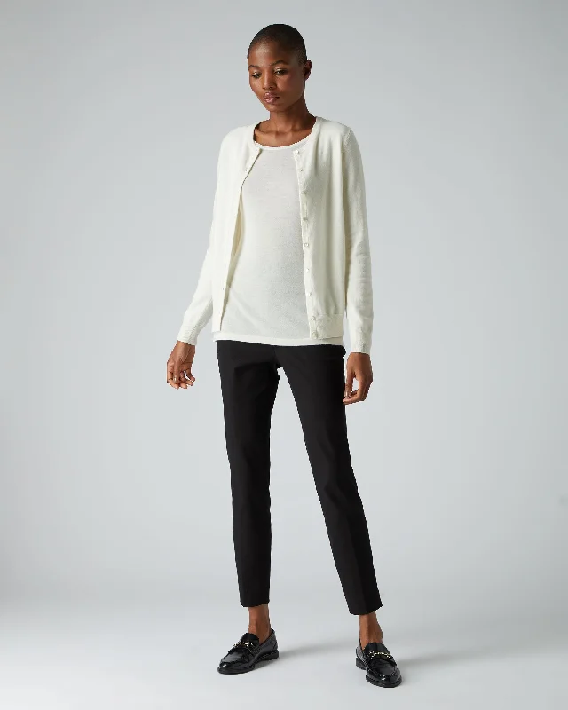 Women's Olivia Round Neck Cashmere Cardigan New Ivory White