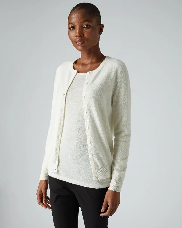 Women's Olivia Round Neck Cashmere Cardigan New Ivory White