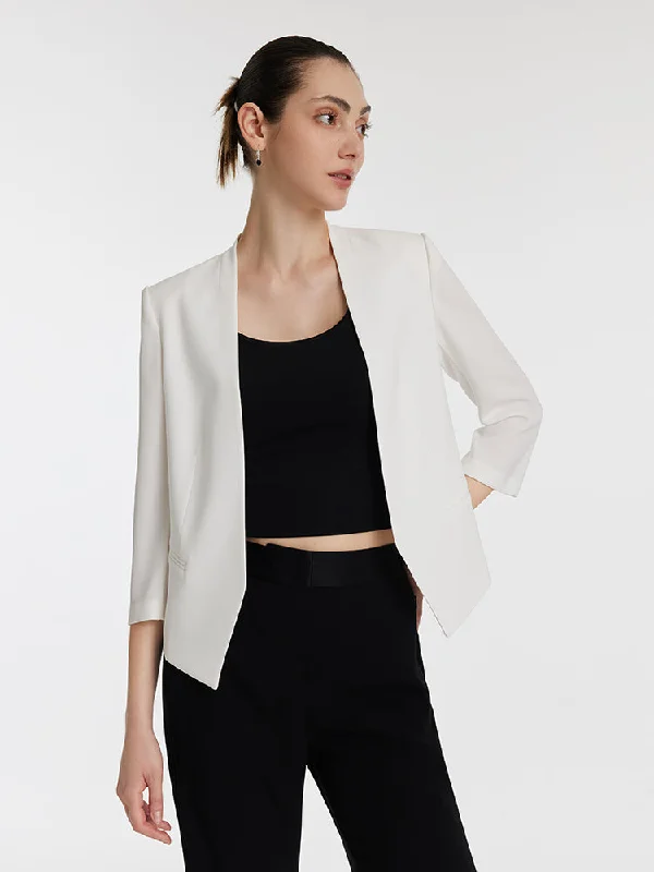 Triacetate 3/4 Sleeves Women Crop Blazer