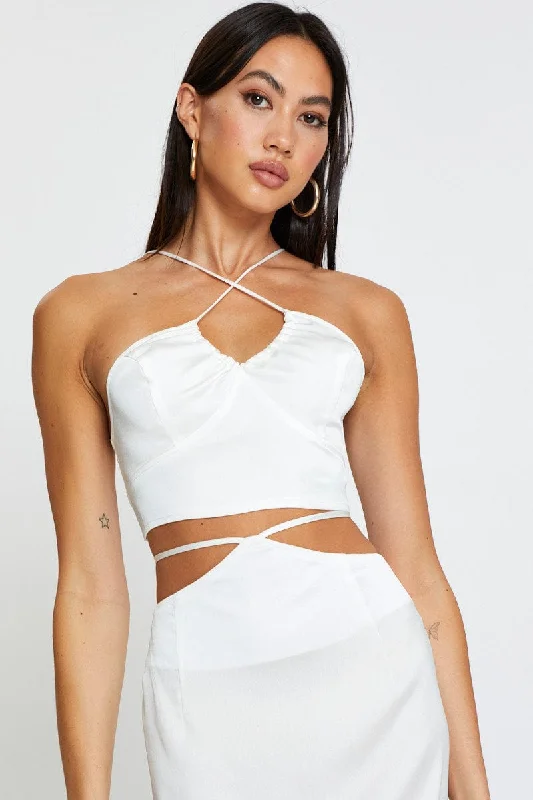 White Cami Top Halter Satin