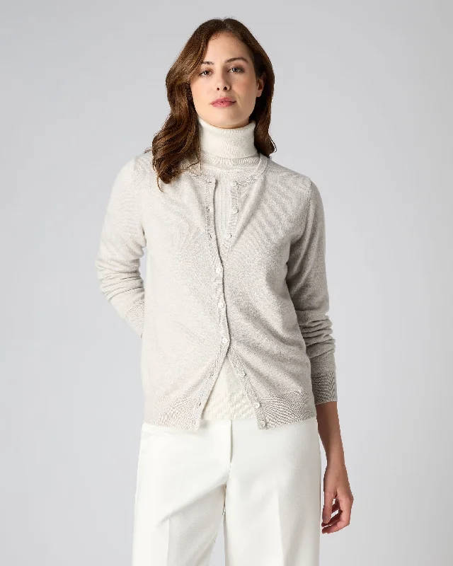 Women's Olivia Round Neck Cashmere Cardigan Pebble Grey