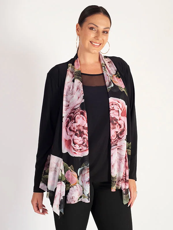 Black Jersey Shrug with Autumn Rose Mesh Trim