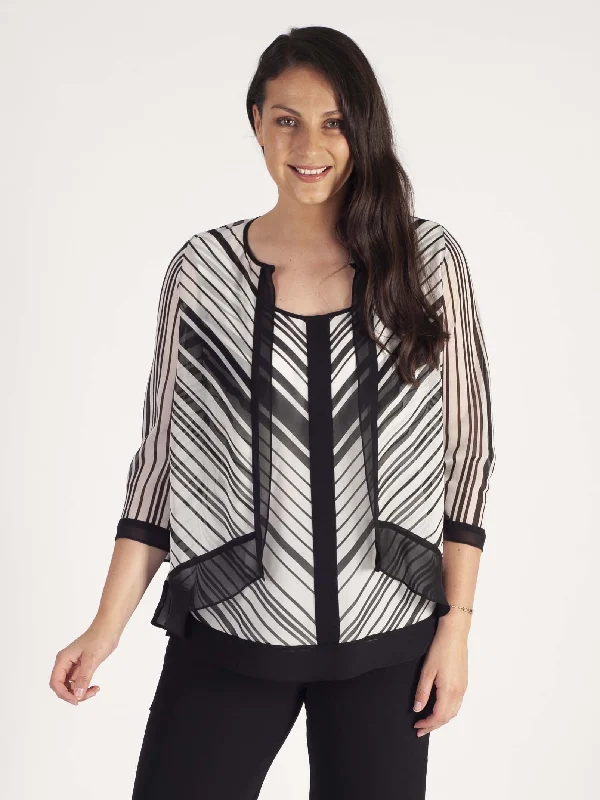 ivory-blk-irregular-stripe-chiffon-trim-shrug