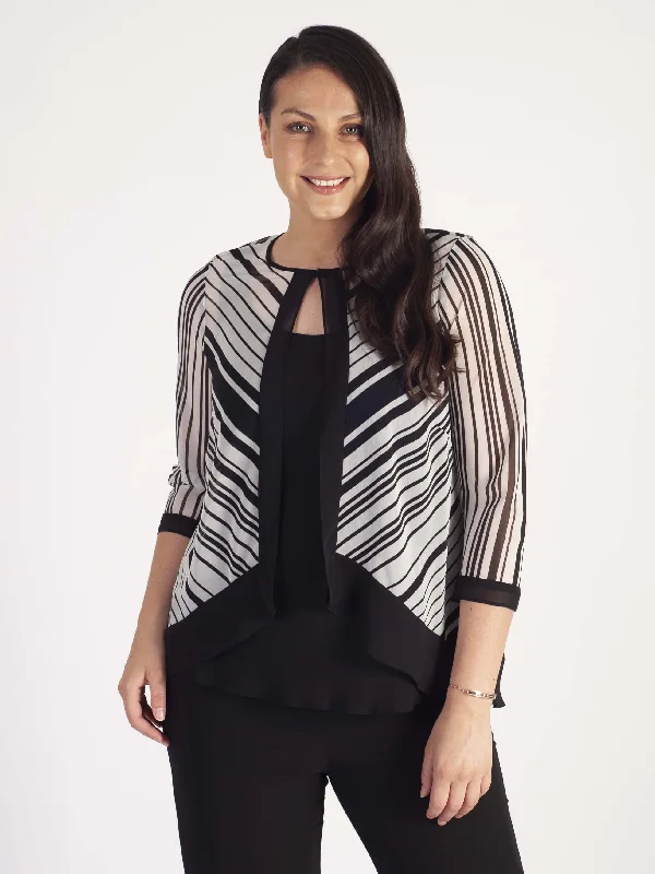 ivory-blk-irregular-stripe-chiffon-trim-shrug