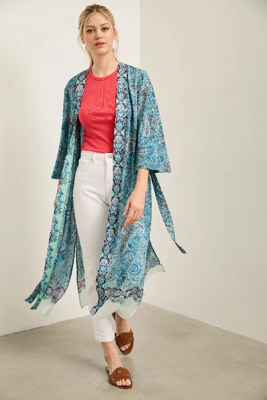 Long printed kimono jacket