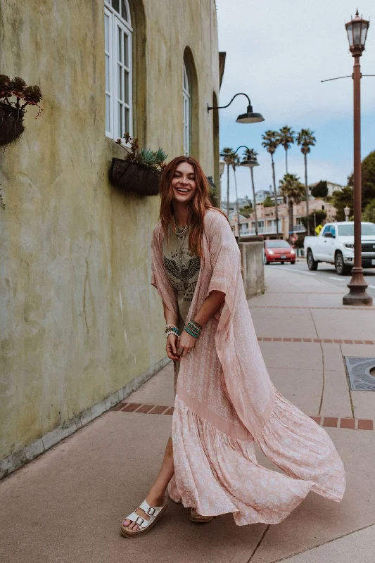 Paisley Tapestry Free Flow Duster Kimono - Blush