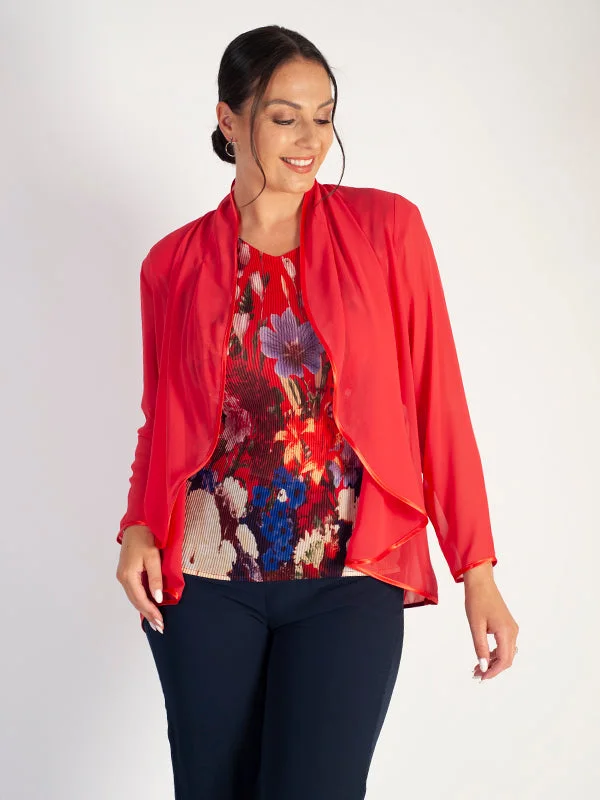 Poppy Chiffon Shrug with Satin Trim