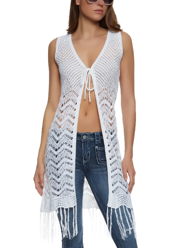 Pointelle Knit Tie Front Duster