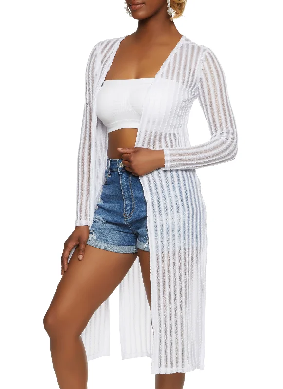 Textured Knit Shadow Stripe Mesh Duster