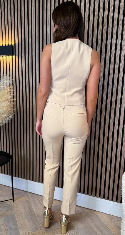 Celesta Beige Trousers & Waistcoat Co Ord