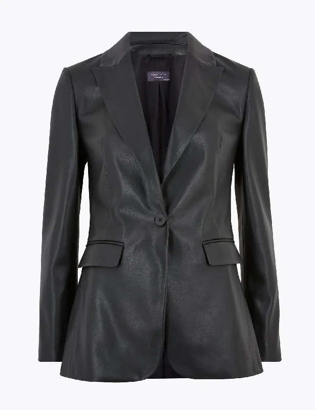 Faux Leather Tailored Blazer