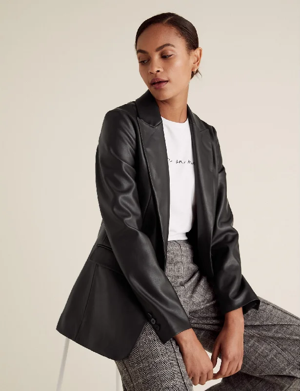 Faux Leather Tailored Blazer