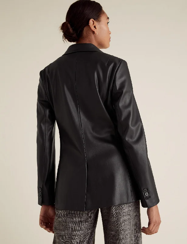 Faux Leather Tailored Blazer