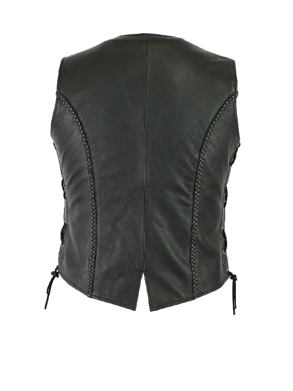 Ladies Real Leather Laced Up Motorcycle Biker Waistcoat Womens Gillette Vest