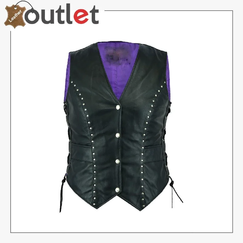 New Style Motorcycle Biker Ladies Women Leather Vest Waistcoat