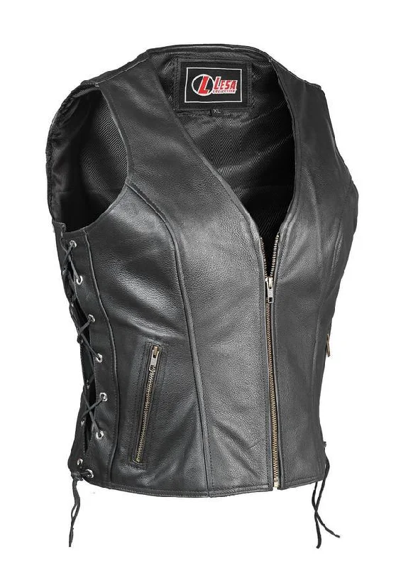 New Womens Ladies Classical Biker Real Cowhide Leather Waistcoat/Vest