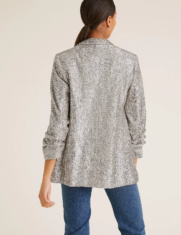 Relaxed Sequin Ruched Sleeve Blazer