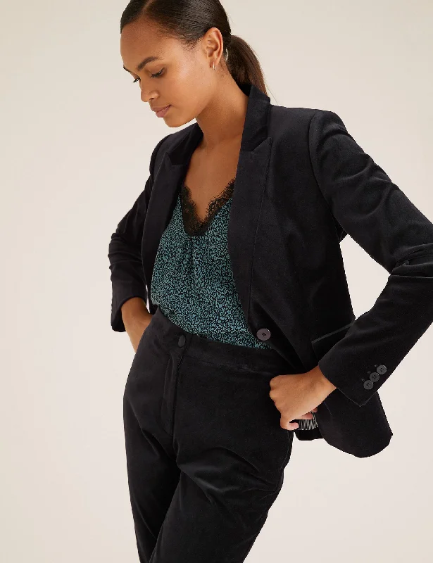 Velvet Slim Single Breasted Blazer