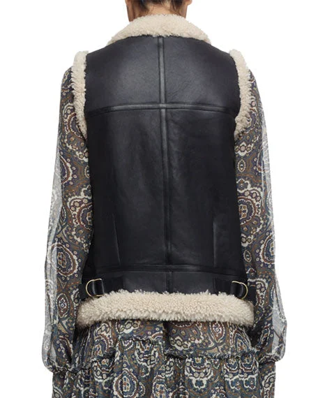 Women’s Black Leather Shearling Vest