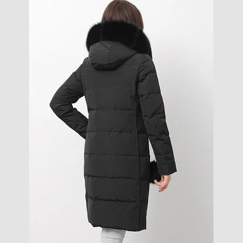 2018 black down jacket woman trendy plus size fuzzy ball decorated snow jackets fur collar coats