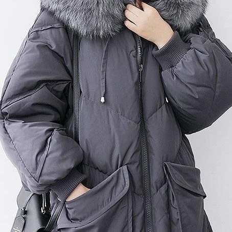 2018 black goose Down coat plus size hooded fur collar winter jacket zippered Jackets